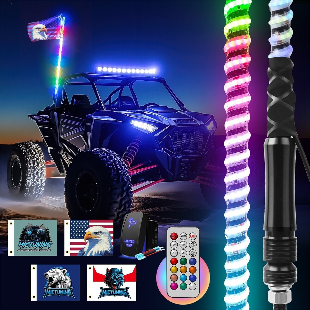 3FT/4FT LED Whip Lights COB Chips RGB Chasing Spiral Antenna for Can-Am ATV UTV