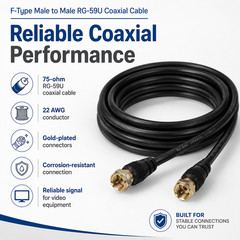 F-Type Male to Male RG-59U Coaxial Cable – 3ft / 6ft / 12ft / 25ft / 50ft
