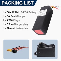 36V Battery Pack 12Ah LiFePo4 for El-e ctric B-ike Bi cycle Motor 500W