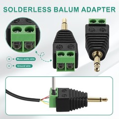 5Pcs 3.5mm TS Mono Male to 2 Pin Screw Terminal, Solderless AUX Balun Adapter