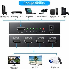 HDMI Splitter Amplifier Repeater 4K*2K 4-Ports Hub 1 in 4 out Box 3840X2160/30HZ