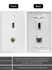 HDMI Wall Plate, 1 Port 4K HDMI Keystone to Female, 1 Port F Type Connector C…