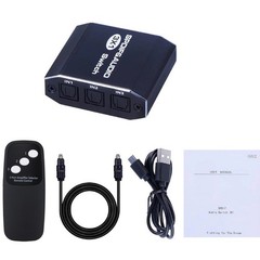 3×1 Aluminum Spdif Toslink Optical Digital Audio Splitter Remote Switch Hub