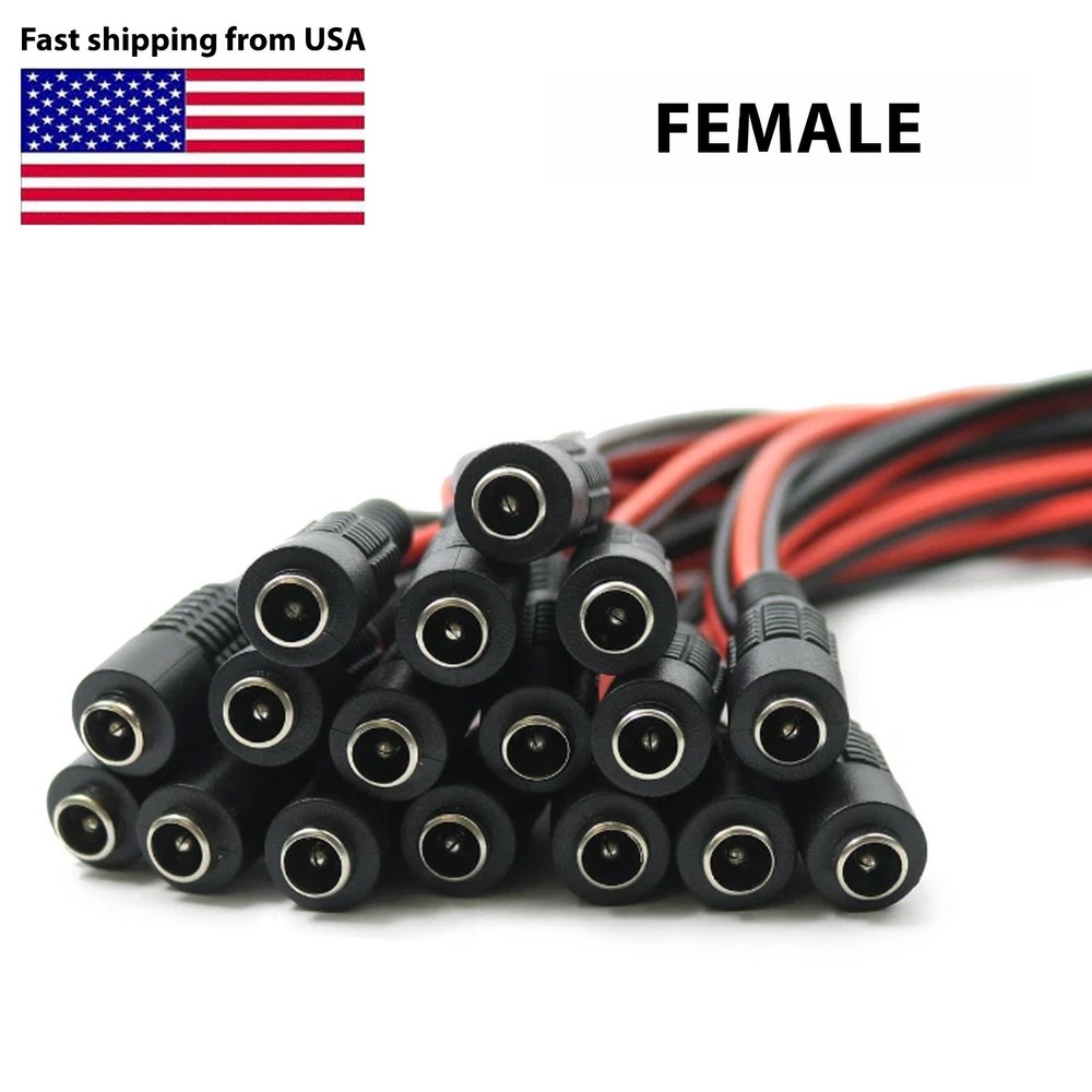10 PCS Male & Female 2.1mm x 5.5mm Plug DC Power Pigtail Cable 12V 5A 18AW