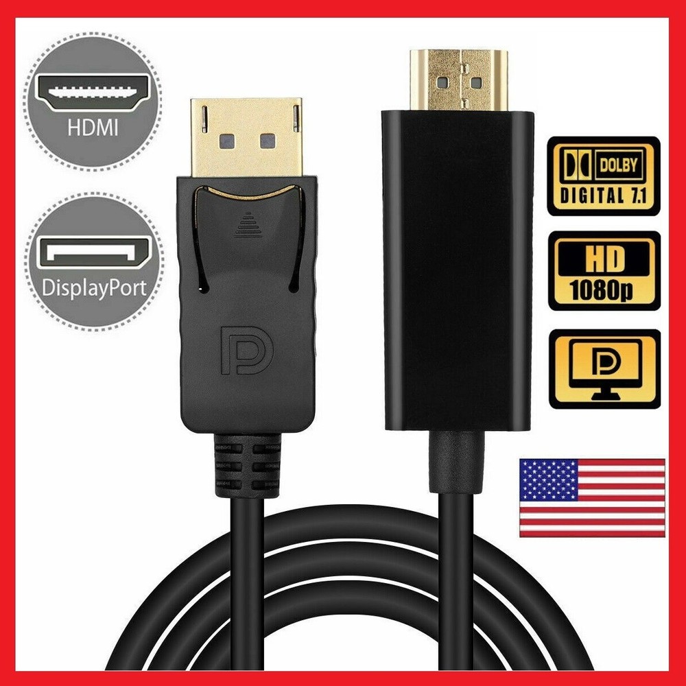 Display Port DP to HDMI Cable Adapter Converter Audio Video PC HDTV 1080P 60Hz