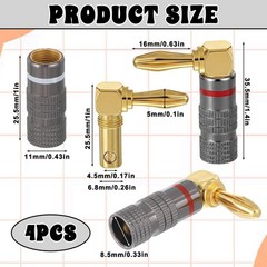 2 Pairs Right Angle Banana Plugs 90 Degree Gold Plated Connector for Speaker …