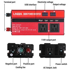 Convertidor De Corriente 5000W Para Carros Coche DC 12V a 110V AC Inversor 4 USB