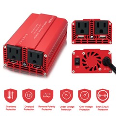 500W Car Power Inverter DC 12V to AC 110V 120V Converter With 2USB 2Sockets Red