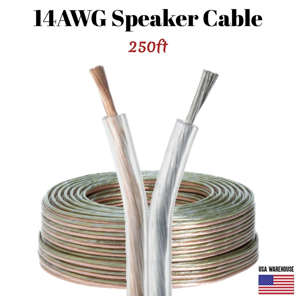 Car Home Audio Transparent Speaker Wire 250ft 14/2 Gauge Clear Flex Cable 14AWG