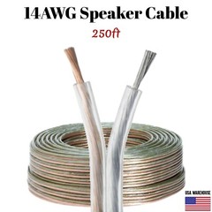 Car Home Audio Transparent Speaker Wire 250ft 14/2 Gauge Clear Flex Cable 14AWG