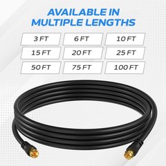2-Pack RG6 Dual Shield Coax Cable Black 75Ohm TV Antenna Internet 3ft–100ft Lot
