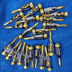 46-Pc Speaker Banana Plugs 24K Gold Plated Brass Color Coded R&B Open Screw Type