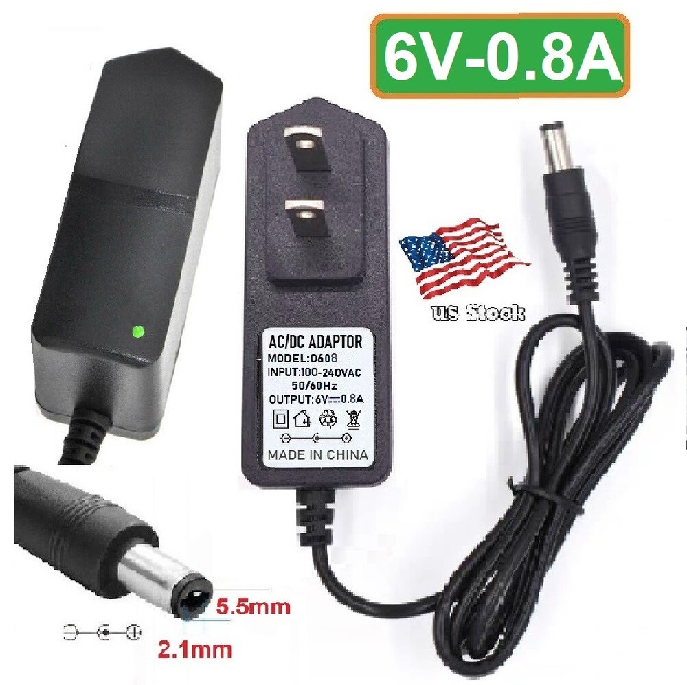 6V 0.8A AC/DC Adapter Power Supply for Home Electronics with 5.5×2.1mm Plug
