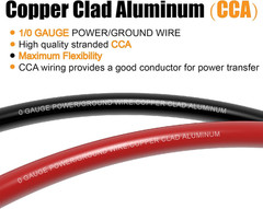 AWG 1/0 Battery Cable,0 Gauge Wire (20 Feet Black+20 Feet Red) Copper Clad Alumi