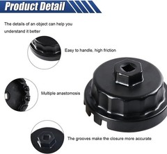 Oil Filter Wrench, 64MM Heavy Duty Oil Filter Cap Removal Socket Color: Black