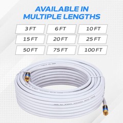RG6 Quad Shield Coaxial Cable Extension TV Antenna Satellite Cord 3ft-100ft Lot