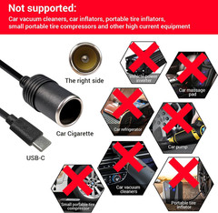 USB C Male to 12V Cigarette Socket, USB to Car Cigarette Lighter Socket Converte