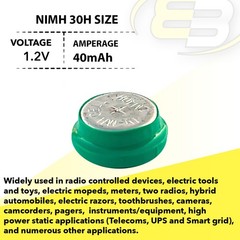 Exell Button 40mAh Rechargable 1.2V NiMH Flat Top Battery