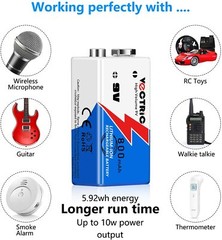 9V Rechargeable Li-ion Batteries 800mAh 9 Volt Lithium-ion 3 Packs with Charger