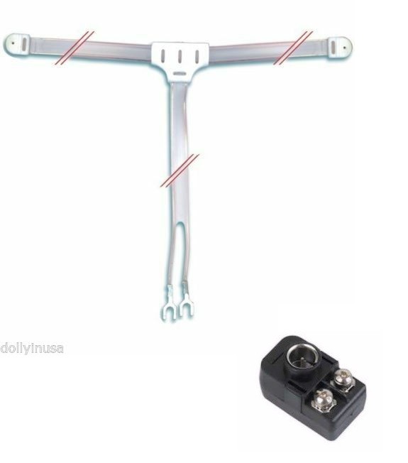 FM Radio Stereo Receiver Dipole “T” ANTENNA w/ 75 Ohm Push-On Spade Connector