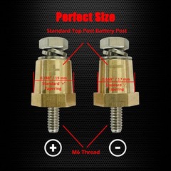 M6 Thread Brass Battery Terminal Charging Posts, Battery Post Adapter (+/-) w…
