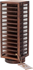 Rotatable Farmhouse Style Cassette Tape Rack, 28-Slot Rustic Wood & Metal Design