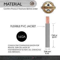 25ft 16 GA Gauge Primary Wire Power Cable Turn On Hook Up Remote Grey OFC Copper