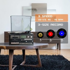 10-in-1 Vintage Vinyl Record Player with Bluetooth, CD, Cassette & Radio