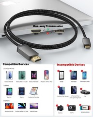 Short USB C to HDMI Cable 4K 1.5FT, Slim USBC Male Grey