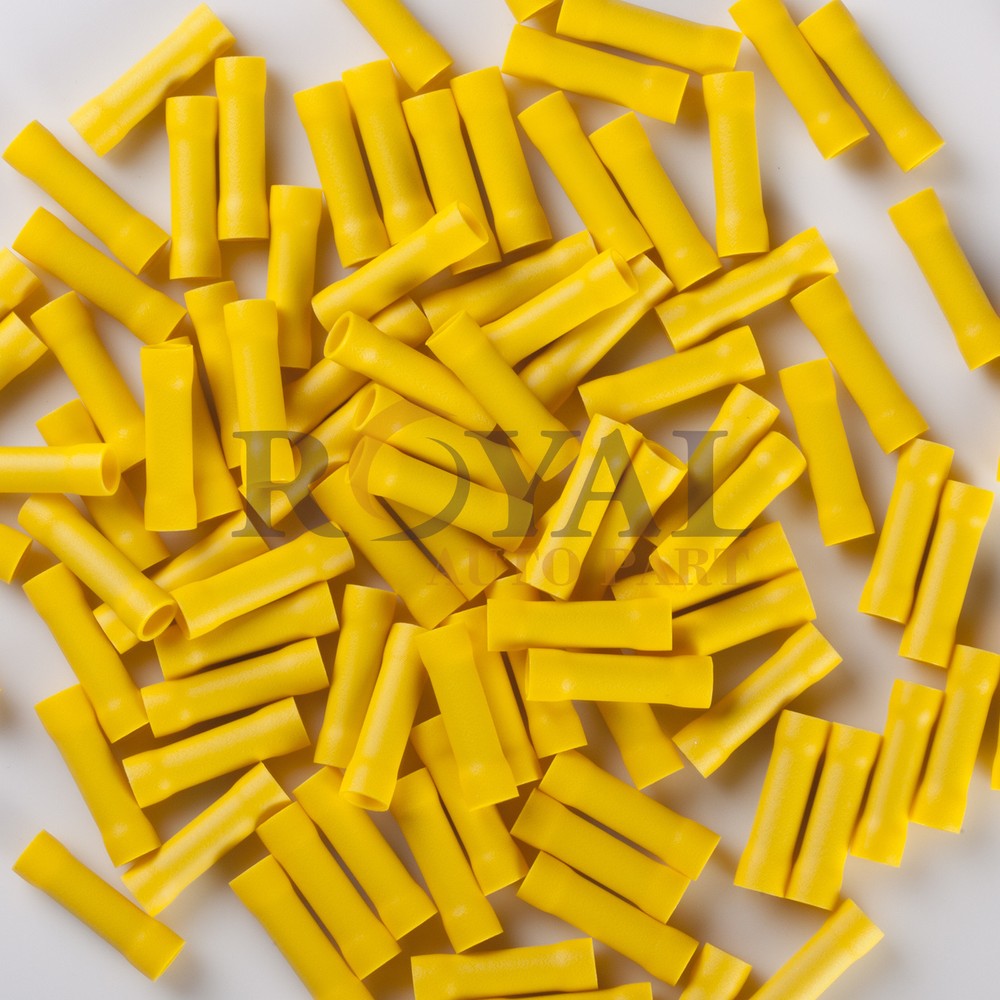 (100) Yellow Vinyl Butt Connector 12-10 Gauge AWG 12V Electrical