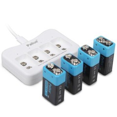 Pallus 9v Lithium Rechargeable Batteries 850mAh 9V Li-ion Batteries Charger Lot