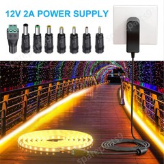 12V 2A Power Supply Regulated DC Power Adapter with 8 Tips, Charger Transformer