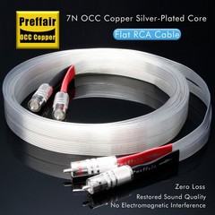 Pair OCC Silver Plated Flat Cable Audio Signal Interconnect Wire Hi-end RCA Plug