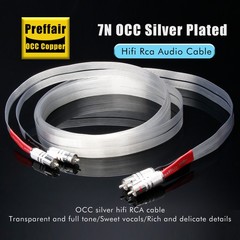 Pair OCC Silver Plated Flat Cable Audio Signal Interconnect Wire Hi-end RCA Plug