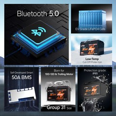 LiTime 36V 50Ah Bluetooth Group31 LiFePO4 Battery for Trolling Motor-refurbished