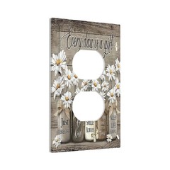 Farmhouse Vintage 1-Gang Duplex Outlet, Country Rustic Daisy Butterfly Quote