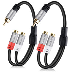 RCA Y-Adapter Splitter Cable 2Pack,1 RCA Male to 2 RCA Female Stereo Audio Video