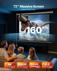 VEVOR Motorized Projector Screen 72 inch 4:3 1080 HD Electric Projector Screen