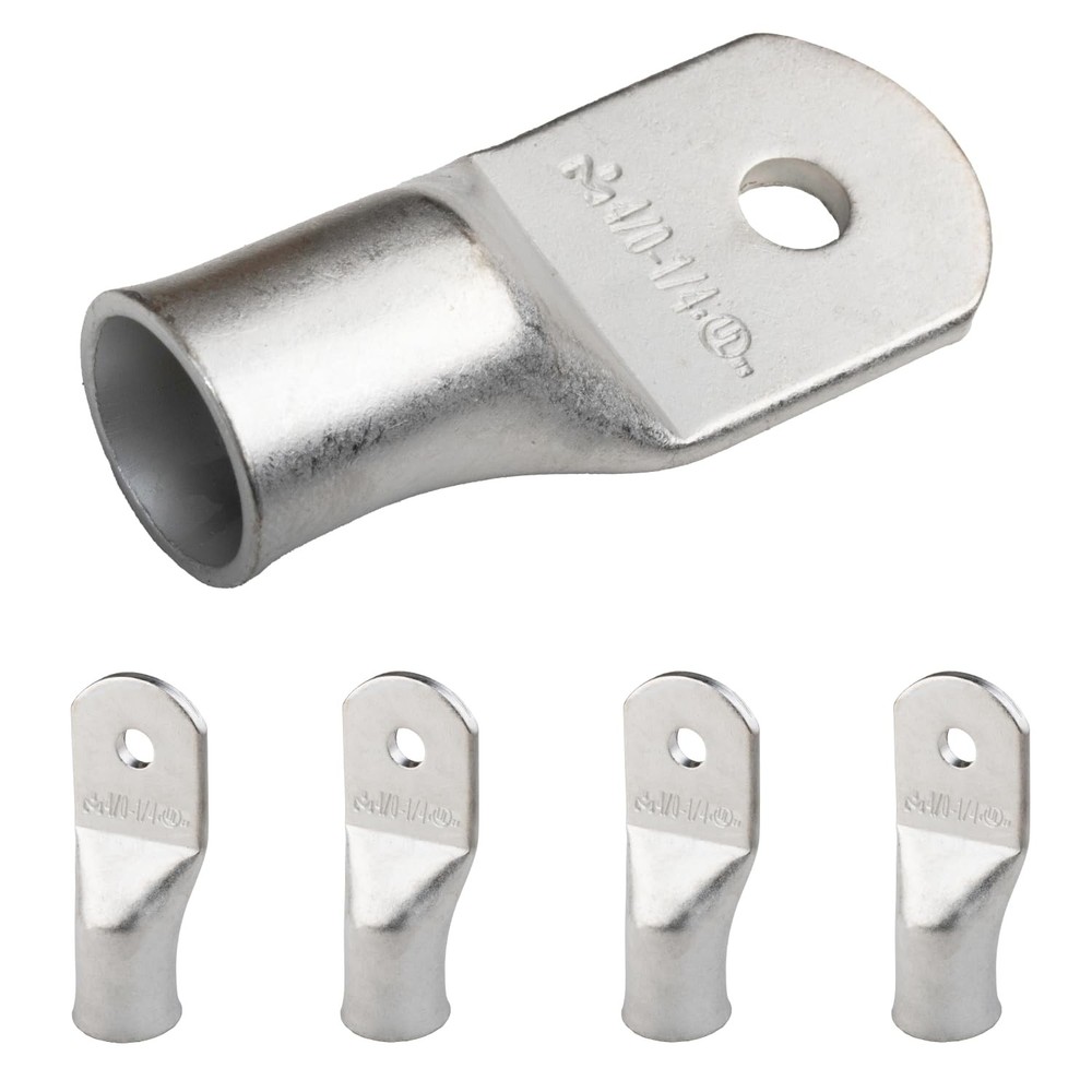 5pcs 4/0 AWG 1/4″ Stud Tinned Copper Wire Lugs, Battery Lugs, Ring Terminals,…