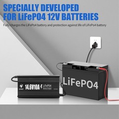 12V 10A Lithium Battery Charger, 14.6V LiFePO4 Battery Charger with Premium Alum