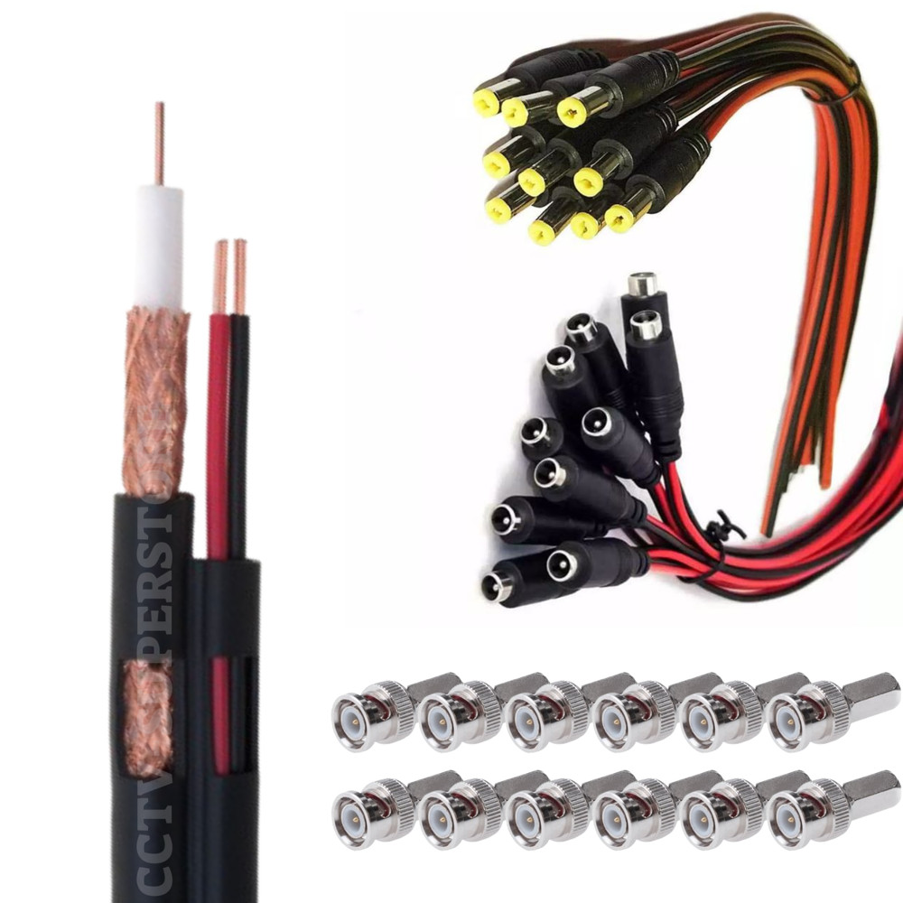 250ft/500/1000FT RG59 Siamese Cable 18/2 20AWG CCTV Connector Pigtail Black Kit