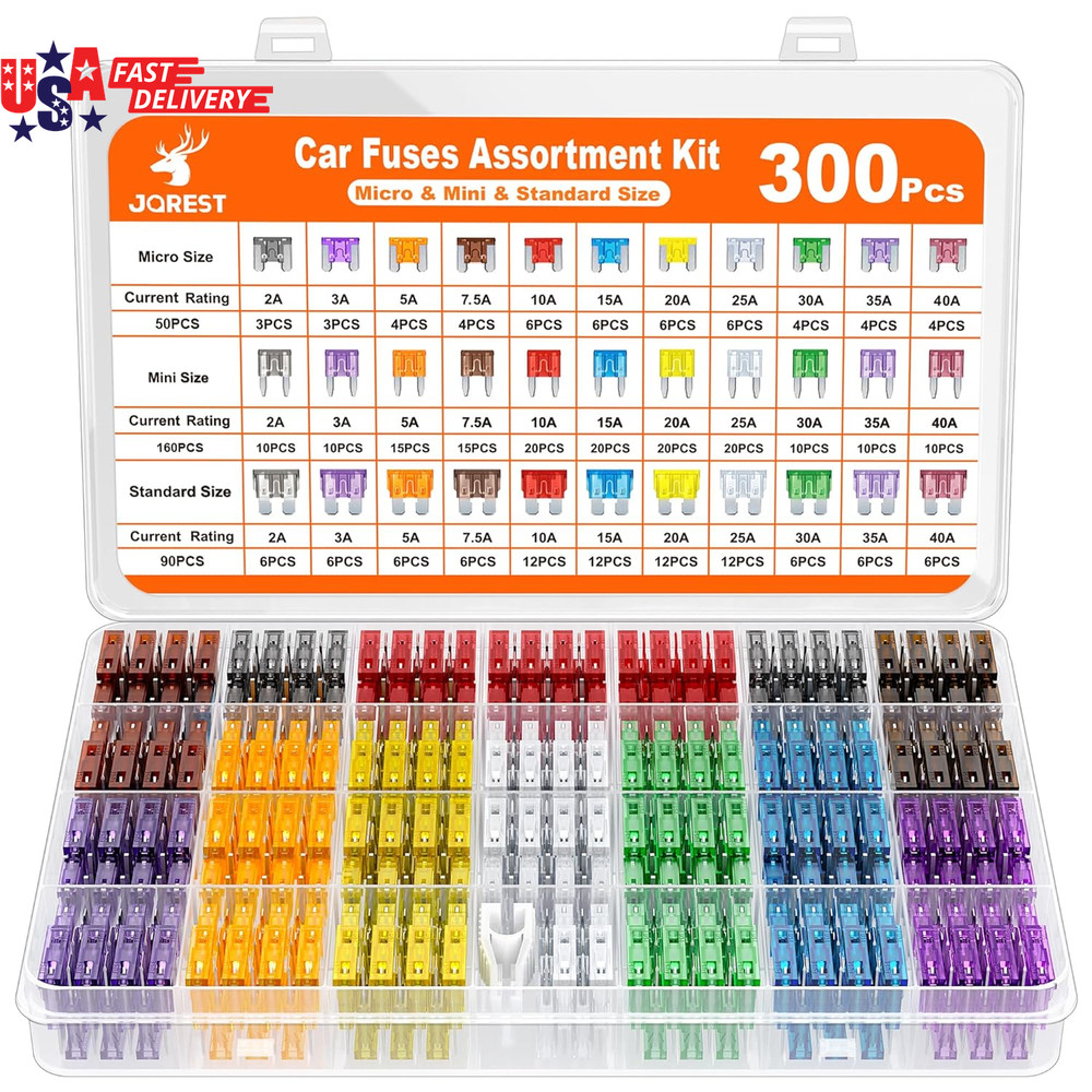 300Pcs Car Fuse Assortment Kit, 160 Mini Blade Fuses Automotive + 90 Standard Au