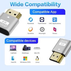 4 Pack HDMI Dummy Plug 4K HDR, Virtual Monitor EDID Emulator 4K@60Hz 2K@60Hz 108