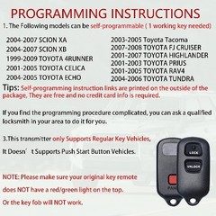 Key Fob Remote Replacement Fits for 4Runner 1999-2009/XB 2004-2007/HIGHLANDER 20