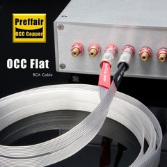 Pair OCC Silver Plated Flat Cable Audio Signal Interconnect Wire Hi-end RCA Plug