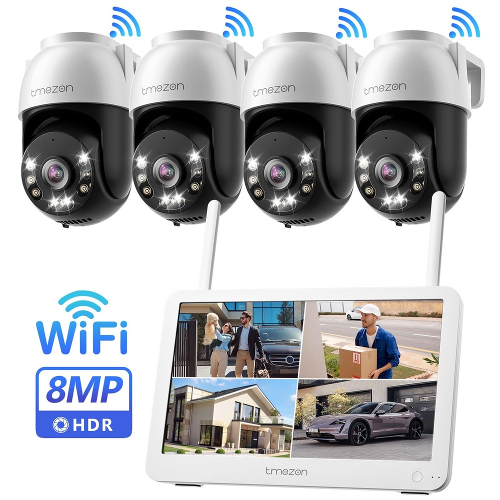 WiFi Camera Security 8MP PTZ CCTV System Outdoor Audio Wireless 12” Monitor NVR