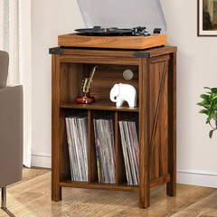 Rustic Brown Record Player Stand with Vinyl Storage for 160 Albums