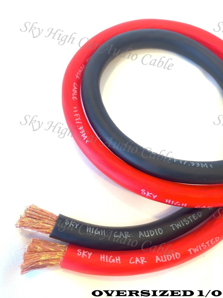 10 ft 1/0 Gauge AWG 5′ BLACK & 5′ RED Oversized Power Ground Wire Sky High