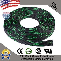 50 FT 3/8″ Black Green Expandable Wire Sleeving Sheathing Braided Loom Tubing US