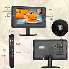 9″ IPS Screen Portable TV with Digital ATSC Tuner, USB Port, AV Input, Built-In